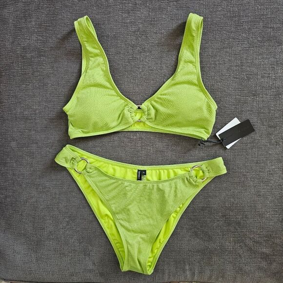 KENDALL + KYLIE Women's Lime Green 2-Piece Ring-Trim Bikini Set Size small